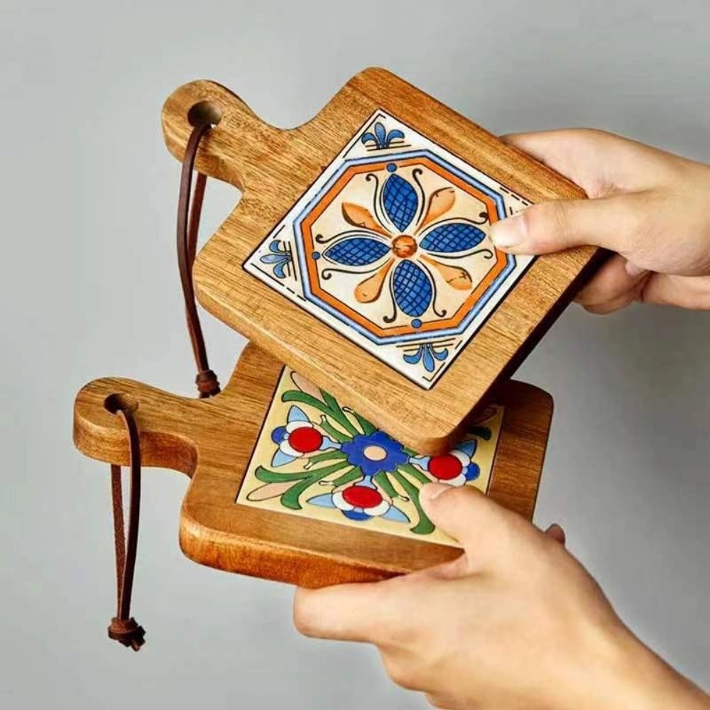 Ceramic Tile Blank - Sous-verre carré rétro en bois massif