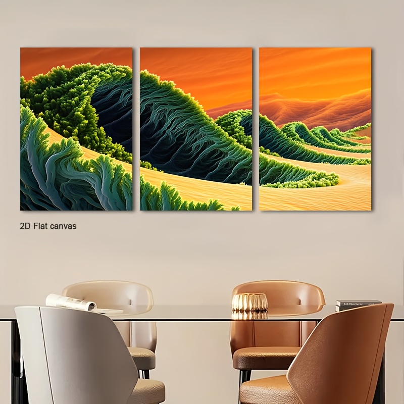 Canvas Wrap Ready - Lot de 3 tableaux abstraits vertes